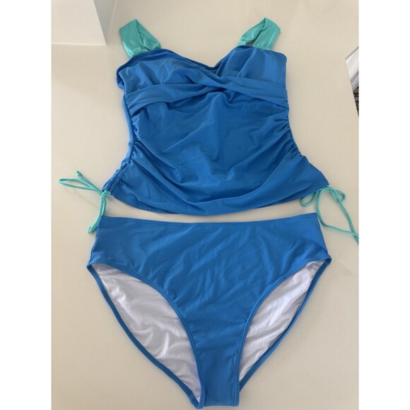 Tankini Swimsuit for Women Tummy Control Two Piece High Waist size 2XL turquoise - Picture 6 of 14
